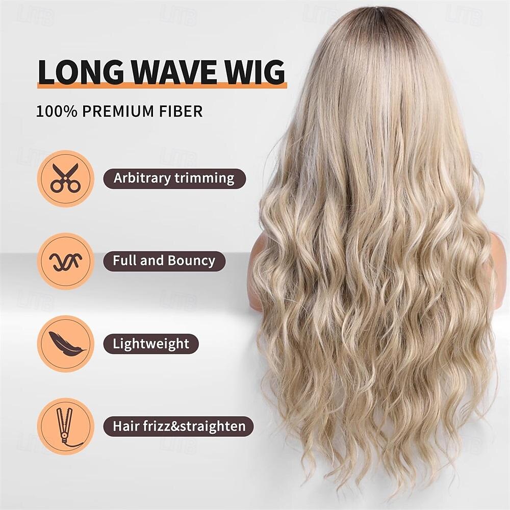 ombre vuile blonde pruiken met ponyblond lang golvend pruik voor dameslang krullend synthetisch haar pruik voor feest dagelijks gebruik 24in 2025 - $29.99 –P10
