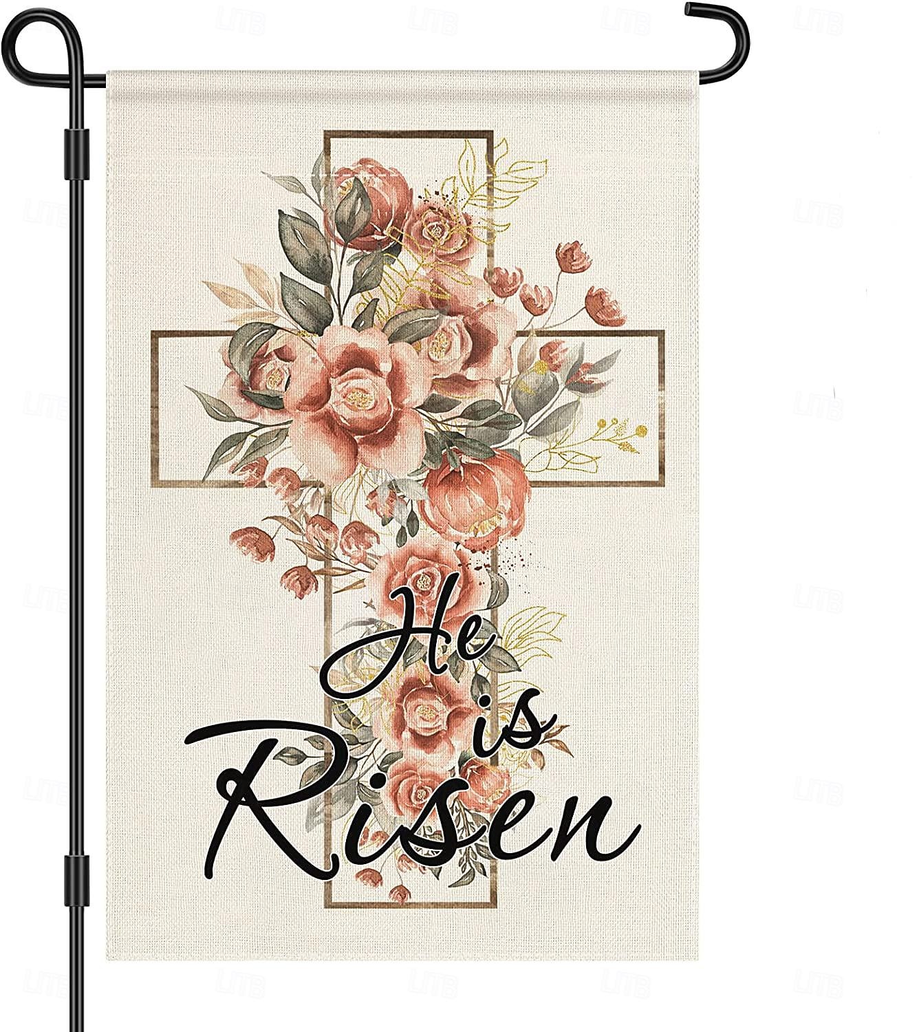 Ježíšská zahradní vlajka 12x18 palců Venkovní dekorace On vstal Vítejte Zahradní terasa vlajka Květinový dvorek vlajka Dvouruční prázdninové venkovní vlajky 1ks 2026 - $10.99 –P21