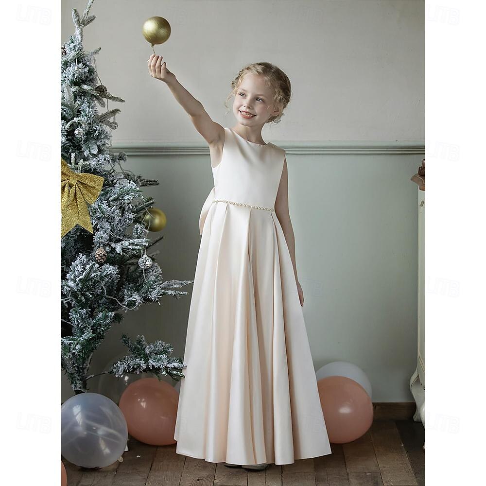 Enfants Fille Robe de demoiselle d'honneur Robe de fête Couleur unie Sans Manches Mariage Anniversaire Soirée Mode Adorable du quotidien Polyester Eté Printemps 2-12 ans Beige de 2025 ? $45.99 –P3