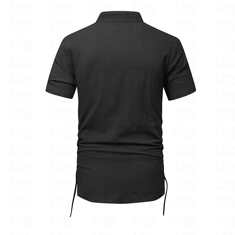 Hombre Camisa camisa de lino Camisa de lino de algodón Camisa de algodón blanca Camisa de cuello chino Camisa de cuello mandarín Plano Vacaciones Calle Negro Blanco Azul Marino Caqui Manga Corta 2025 - $30.99 –P9