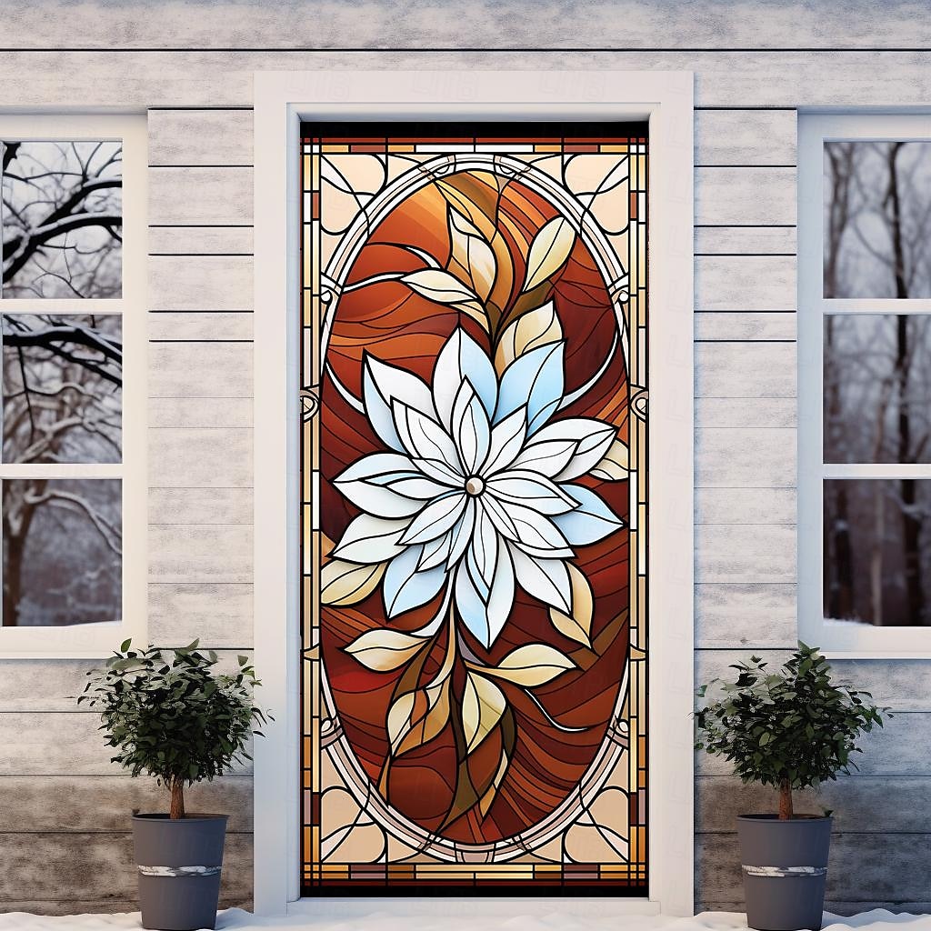 витражи цветочные дверные покрытия фреска декор дверной гобелен дверной занавес украшение фон дверной баннер съемный для входной двери в помещении и на открытом воздухе украшение для дома и комнаты 2026 - $23.99 –P20