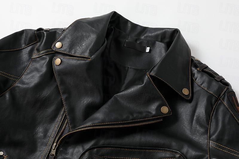 Herren Kunstlederjacke Bikerjacke Vintage Lederjacke Straße Motorrad Thermowarm Tasche Frühling & Herbst Einfarbig Streetwear Lässig Umlegekragen Regulär Kunstleder Schwarz Braun Jacken 2026 - $91.99 –P11