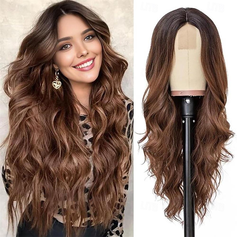 parrucca ondulata lunga marrone per le donne parrucca riccia da 26 pollici con parte centrale fibra proteica premium parrucca sostitutiva dei capelli dall'aspetto naturale per l'uso quotidiano del del 2025 a $32.99 –P5