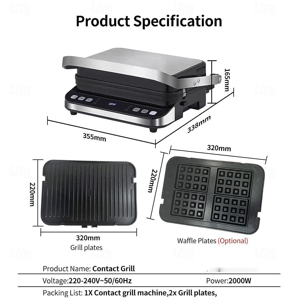 Elektrischer Kontaktgrill, digitale Grillplatte und Presse, optionale Waffeleisenplatten, 180-Grad-Grill, elektrischer Antihaft-Grill 2025 - $261.99 –P8