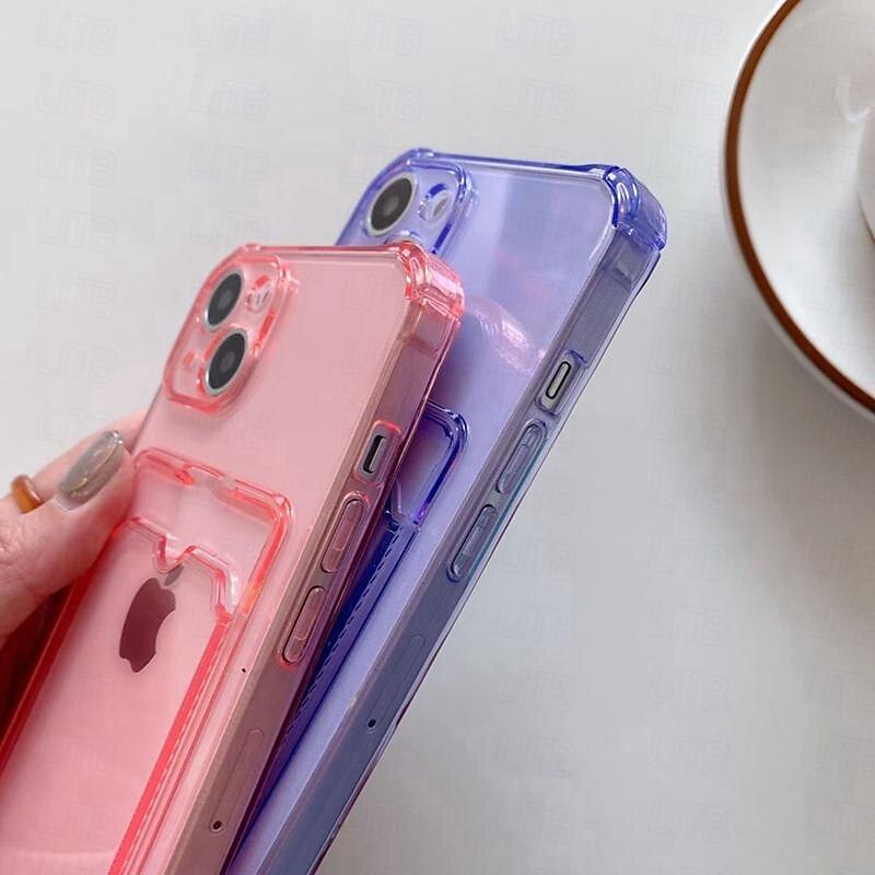 telefoon hoesje Voor iPhone 15 Pro Max Plus iPhone 14 13 12 11 Pro Max Mini SE X XR XS Max 8 7 Plus Achterkant Kristalhelder Slanke behuizing Transparant Ultra dun Kaartsleuf Kleurgradatie TPU 2025 - $10.99 –P13