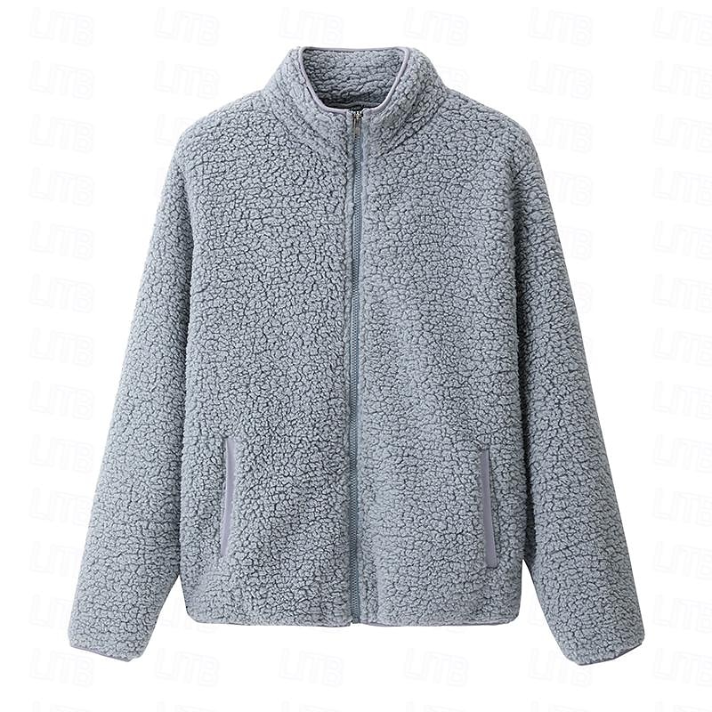 női cipzáras pulóver gyapjú kabát vintage teddy sherpa gyapjú egyszínű valentin nap utcai alkalmi v nyak cipzáras zseb hosszú ujjú rózsaszín kék zöld szürke ősz & téli 2025 - $38.99 –P1