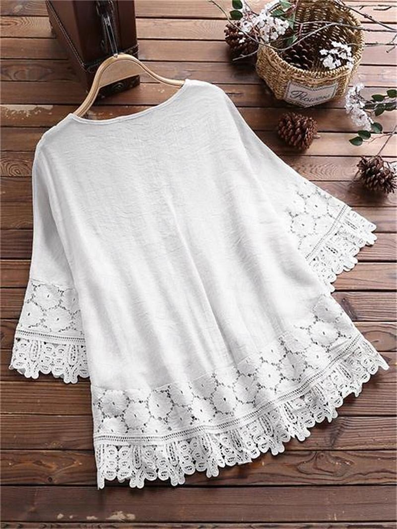 Női Ing Boho ing Csipke ing Blúz Virágos Divat Kerek Utca Napi Fűzős Csipke Fehér Arcpír rózsaszín Medence Bíbor Lóhere Nyár 2025 - $25.99 –P2