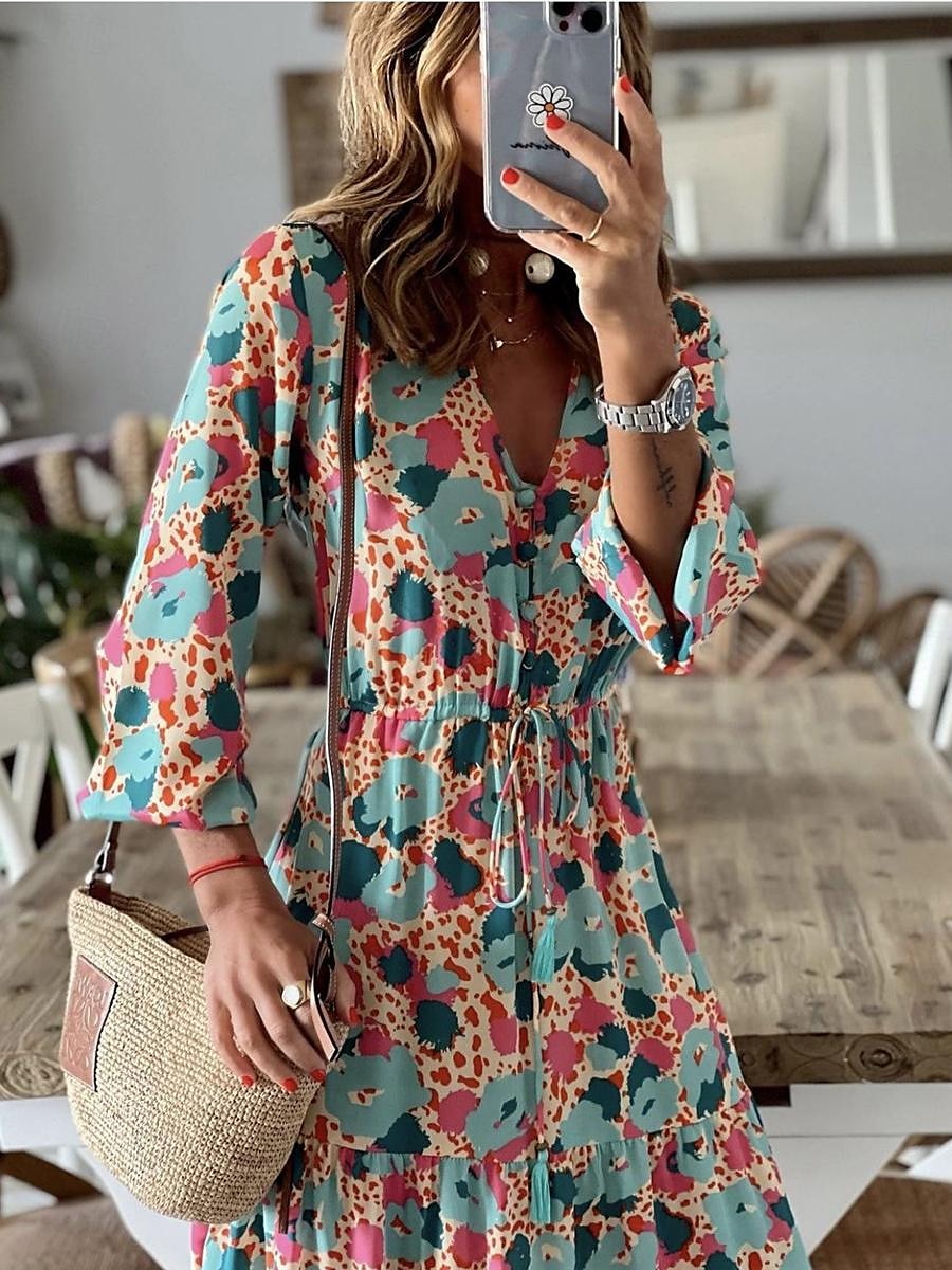 Damen kleid lang Paisley-Kleid Casual kleid Boho Chic Kleider Boho-Kleid Böhmen Ethnisch A-Linie Urlaub Strasse Festtage Lockere Passform Paisley-Muster Langarm V Ausschnitt Rosa Blau Grün Sommer 2025 - $52.99 –P3