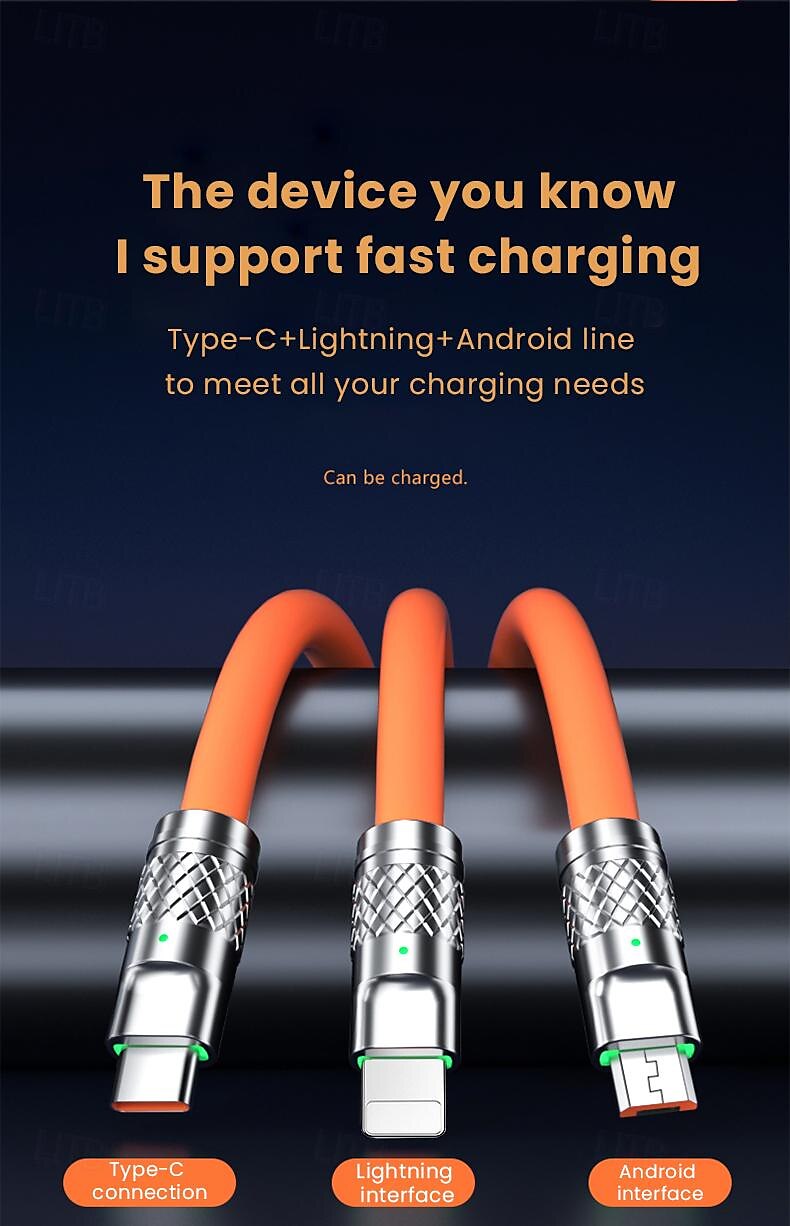 Multi-Ladekabel USB A auf Lightning / Mikro / USB C 2.1 A Ladekabel 3 in 1 Flüssiges Kieselgel Für Samsung Xiaomi Huawei Handy-Zubehör 2025 - $11.99 –P6