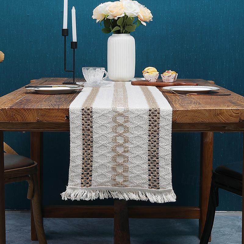 70 Zoll langer Boho-Tischläufer für die Inneneinrichtung, rustikaler Bauernhaus-Tischläufer, cremefarben & Brauner Makramee-Tischläufer mit Quasten für Boho-Esszimmer, Schlafzimmer und Restaurant 2025 - $15.49 –P2