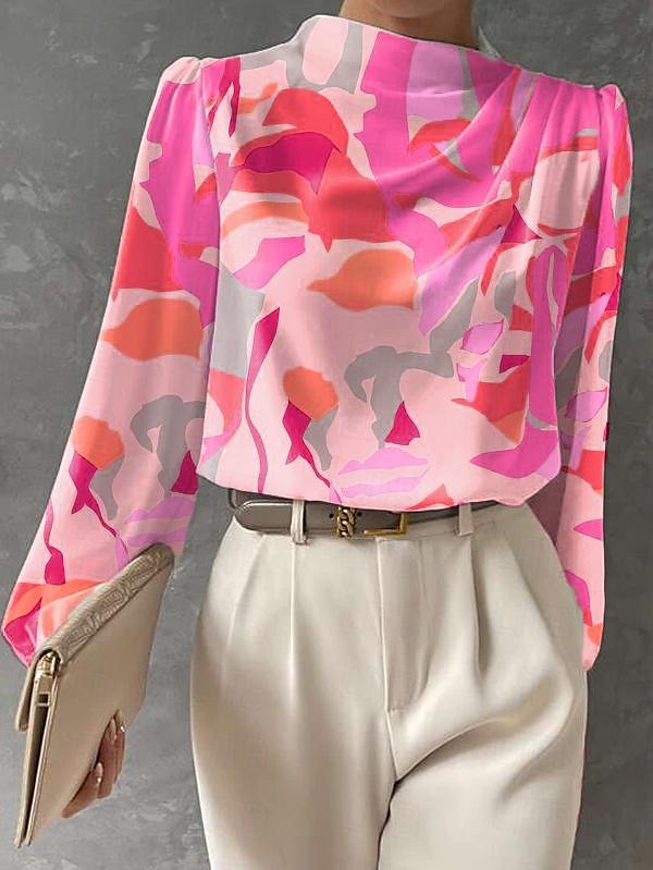 Naisille Blouse Muoti Tulostus Pitkät Hihet Normaali Huiput Crew Kaula Työ Keltainen Vaaleanpunainen Punainen Kevät Syksy 2025 - $32.99 –P2