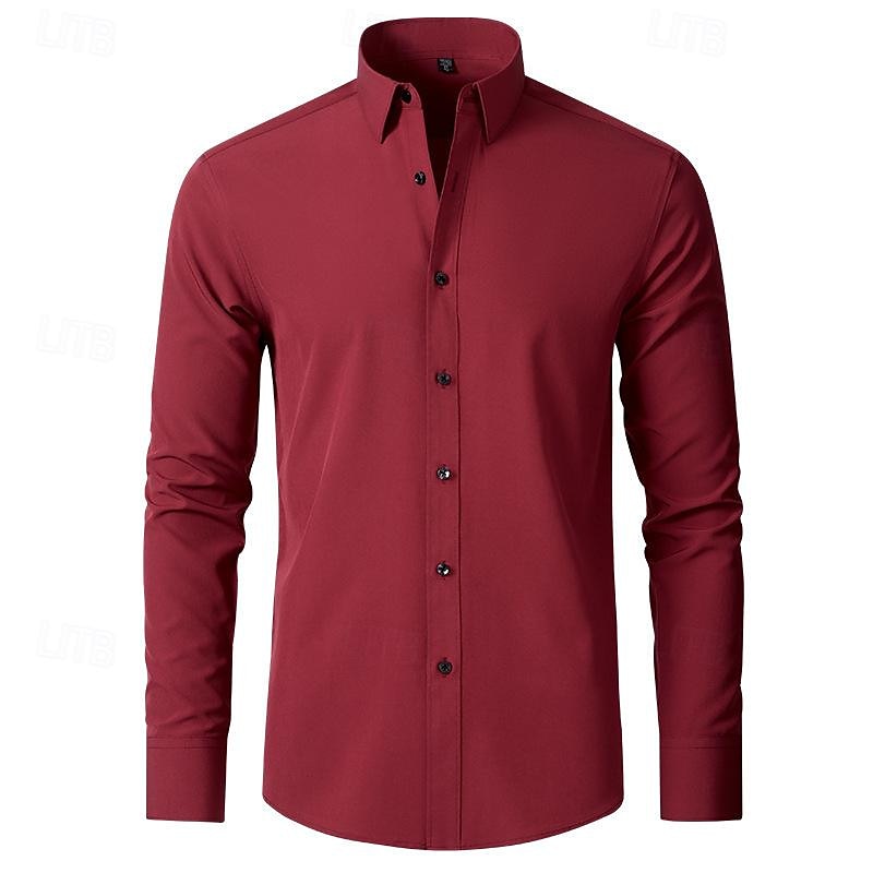 Voor heren Overhemd Overhemd met knopen Zwart Wit Wijn Lange mouw Effen Revers Lente & Herfst Bruiloft Feest Kleding 2025 - $24.99 –P7