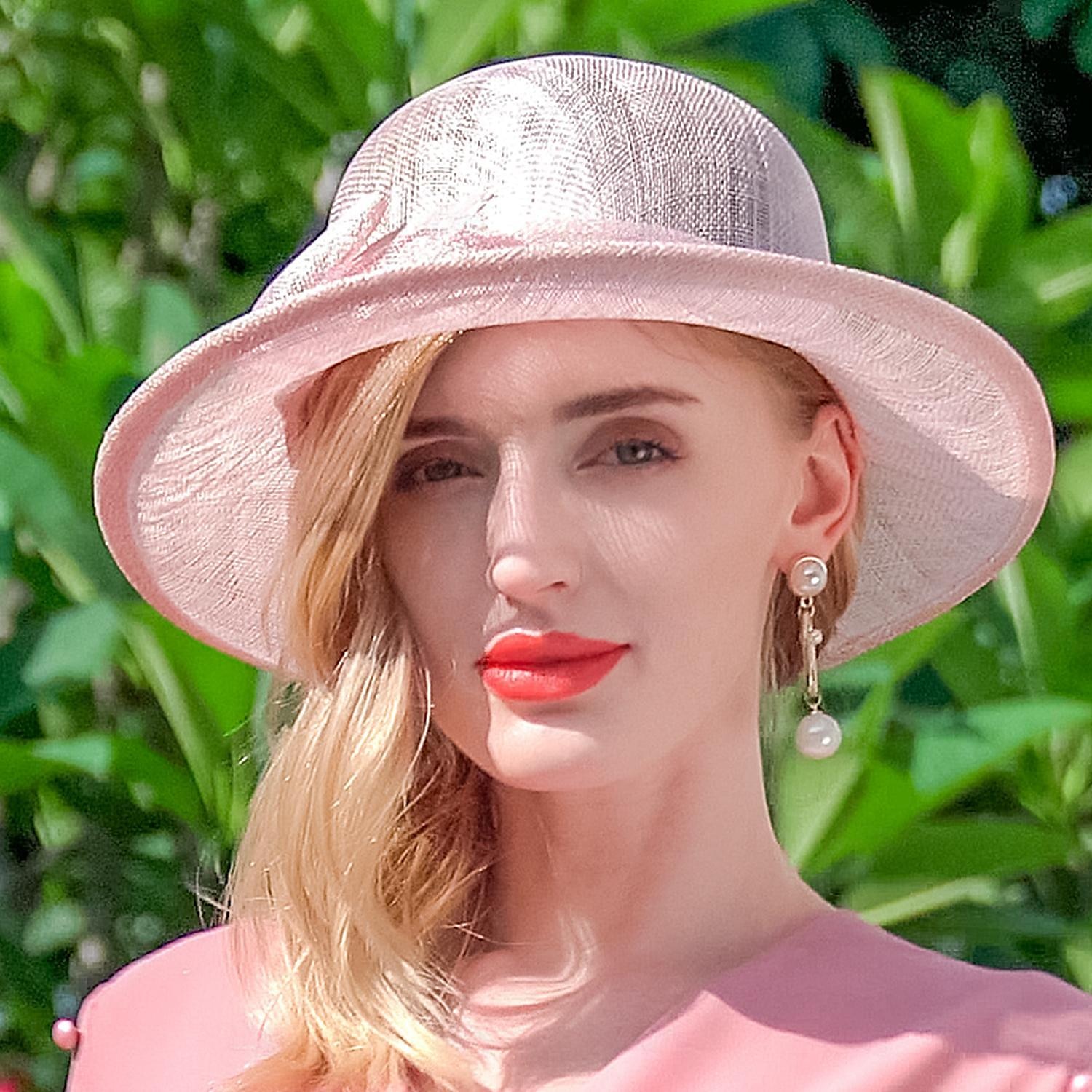 Chapeaux melon en lin/chapeau cloche, chapeau seau, chapeau de soleil, fête de thé, mariage élégant avec nœud papillon, couvre-chef de 2025 ? $49.99 –P1