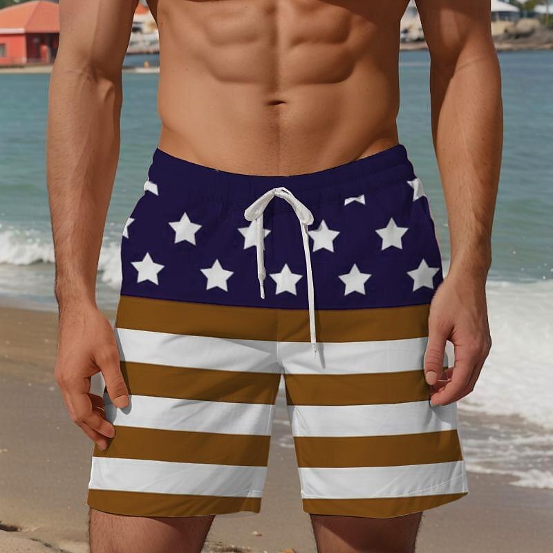 Men's American Flag Swim Trunks Swim Shorts Board Shorts Mid Waist Vacation Hawaiian Holiday Vacation Holiday Beach Drawstring with Mesh lining Elastic Waist Designer Clothing Apparel 2025 - $17.99 –P7