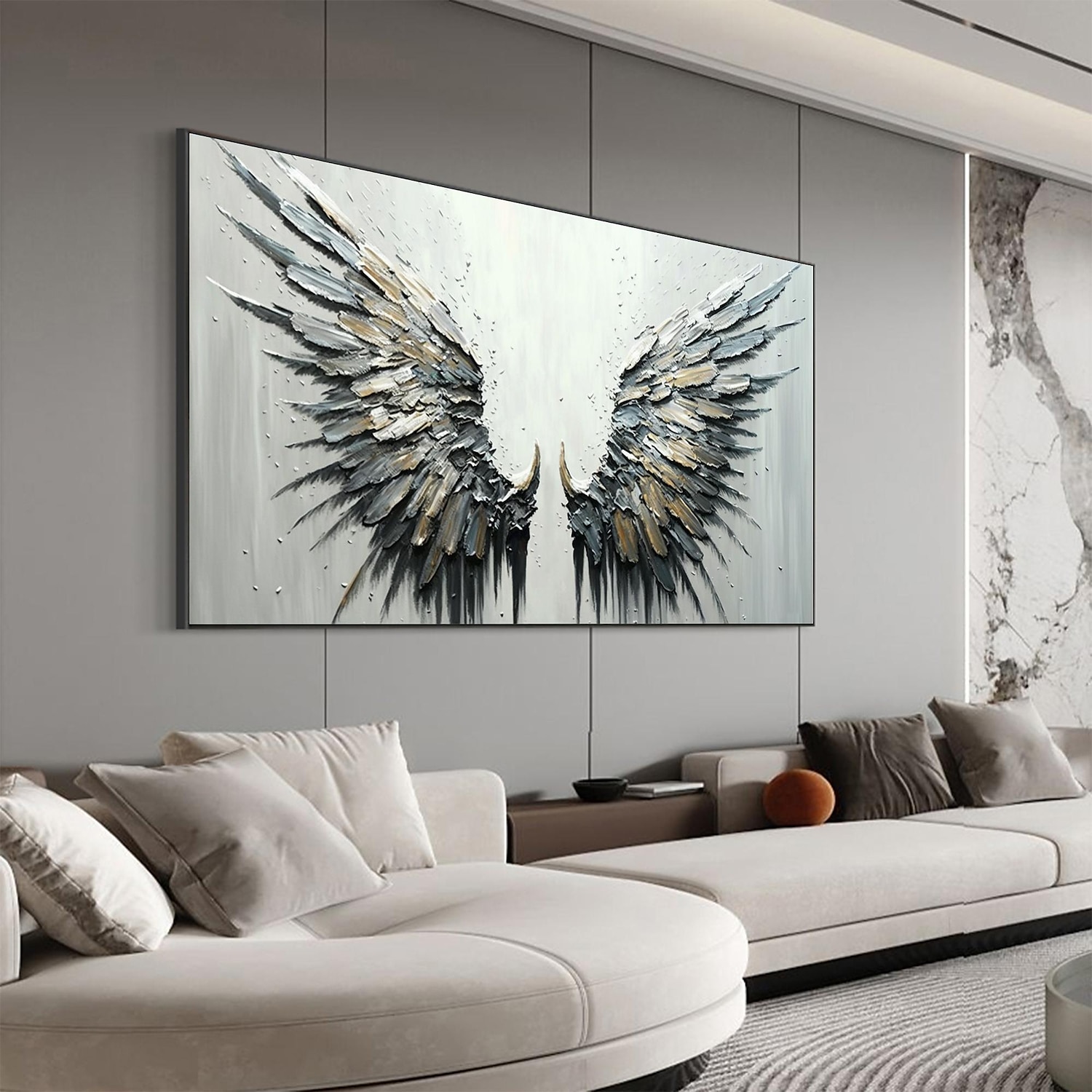 Handmade Original Angel Wing Oil Painting On Canvas Wall Art Decor Abstract Minimalist black Painting for Home Decor With Stretched Frame/Without Inner Frame Painting 2025 - $131.99 –P12