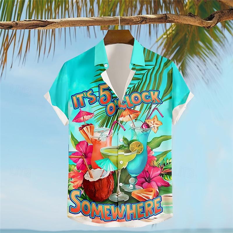 Men's Letter Parrot Drink Shirt Summer Hawaiian Shirt Aloha Shirt Short Sleeve Shirt Turndown Vacation Hawaiian Resort Style Outdoor Vacation Hawaiian Blue Sky Blue Purple S M L 2025 - $24.99 –P9