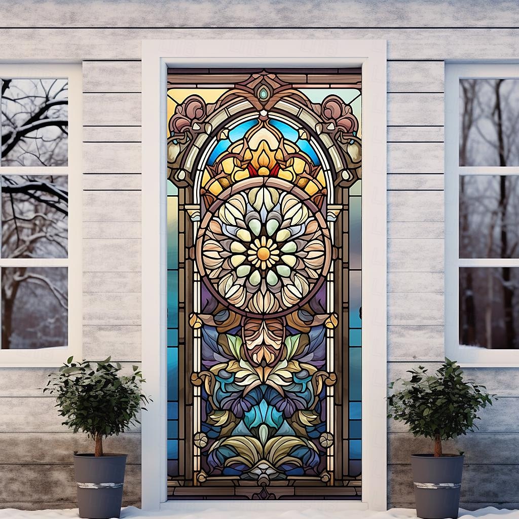 farget glass mandala dørdeksler veggmaleri dekor dør billedvev dør gardin dekorasjon bakteppe dør banner avtakbar for inngangsdør innendørs utendørs hjemme rom dekorasjon gårdshus dekor forsyninger 2026 - $28.99 –P4