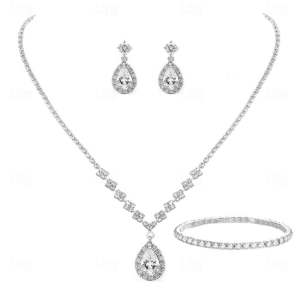 Conjunto de Joias de Água Diamante para Vestidos de Dama de Honra Brincos Colar de Ondas de Gota de Água Pulseira Presente de Dia dos Namorados de 2026 por $16.09 –P12