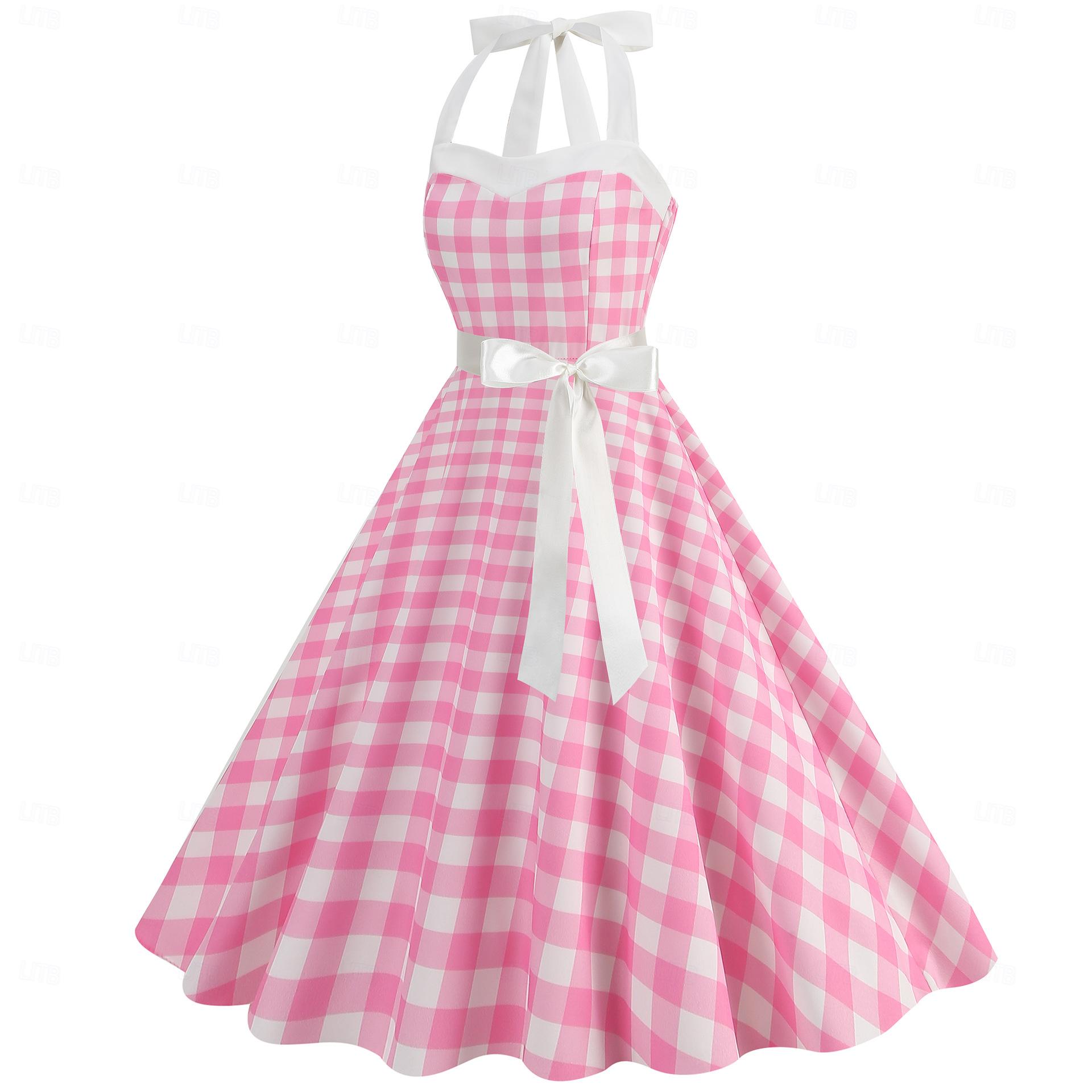 Retro / vintage Lata 50. Południe Sukienka Sukienka o kroju A Sukienka huśtawka Kantar Kratka W kratkę Bawełniany materiał w kratkę Damskie Randka Wieczór panieński Dla dorosłych Sukienka Sukienki na 2025 - $29.99 –P3