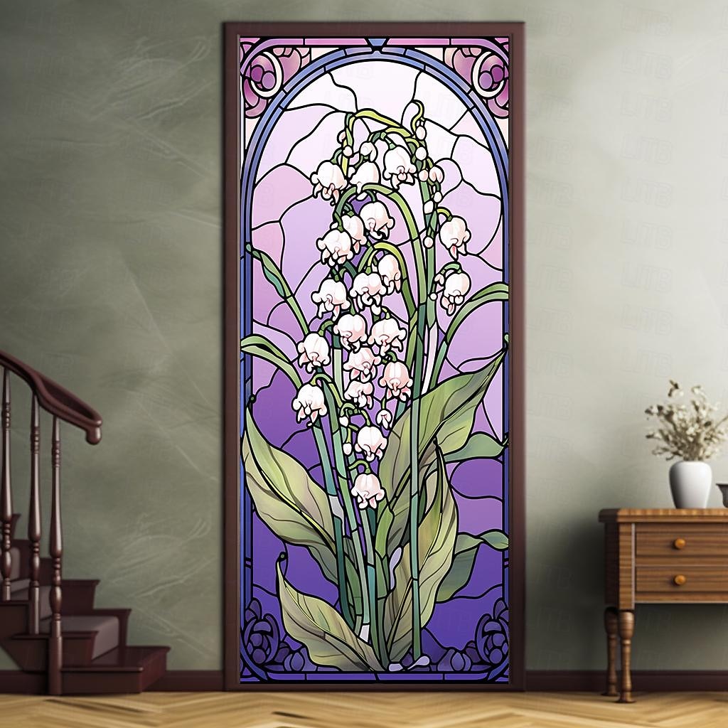 2026年 ステンドグラス蓮のドアカバー壁画装飾ドアタペストリードアカーテン装飾背景ドアバナー玄関ドア用取り外し可能屋内屋外ホームルーム装飾農家の装飾用品  コレクション – $26.99 –P10