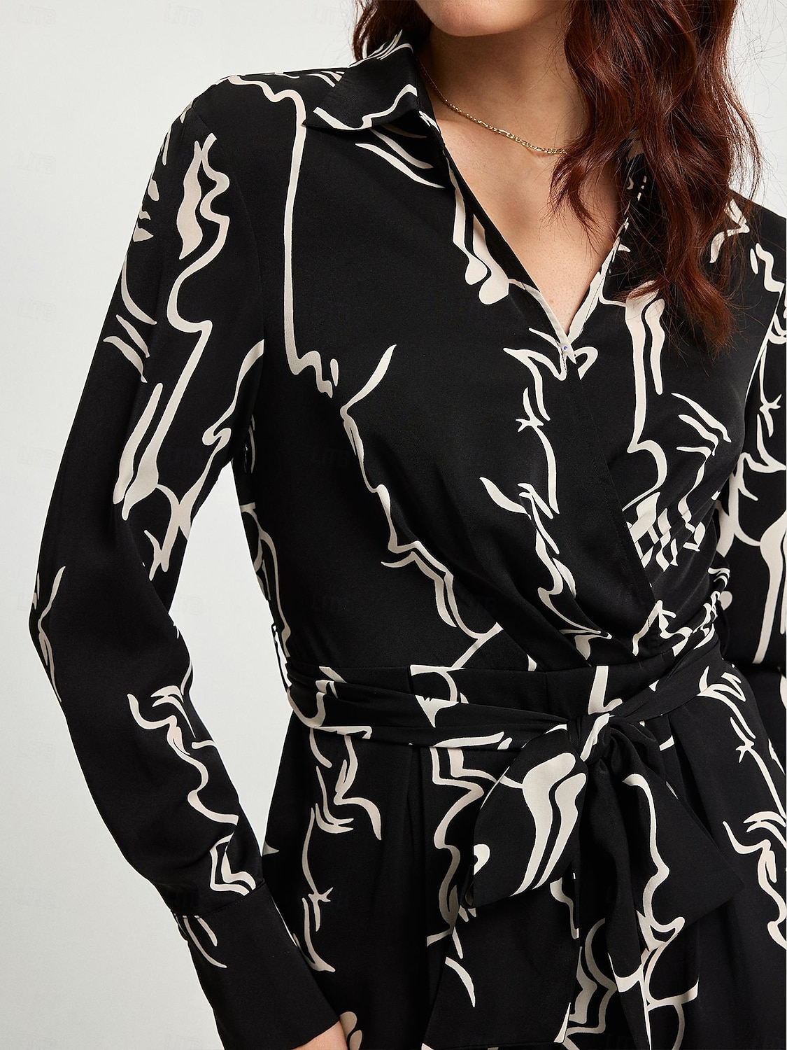 marmor graffiti playsuit skjortekrage langermet jumpsuit 2025 - $58.99 -P5