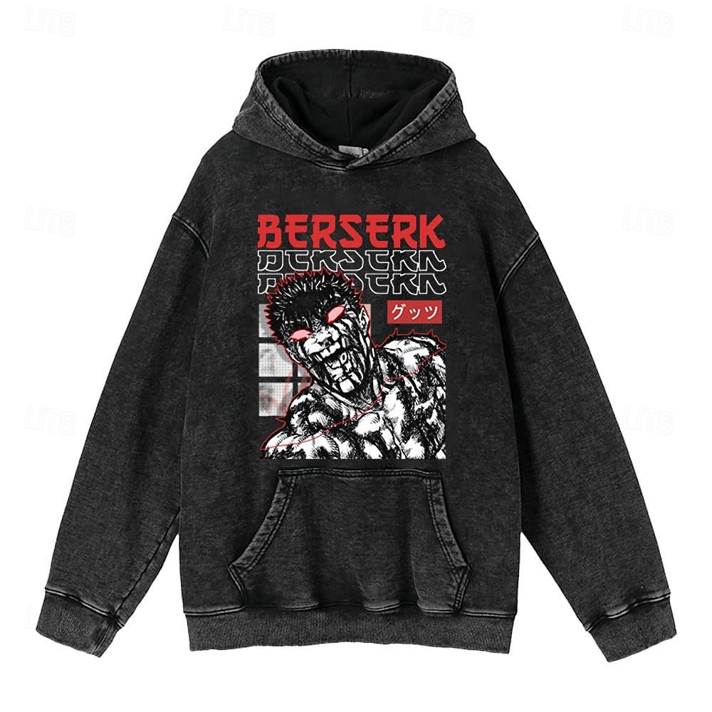 Berserk Kapucnis felsőrész Túlméretes savval mosott izompóló Nyomtatott Elülső zseb Grafikus Kompatibilitás Páros Férfi Női Felnőttek Farsang Álarcos mulatság Forró bélyegzés Alkalmi / Napi 2025 - $54.99 –P5