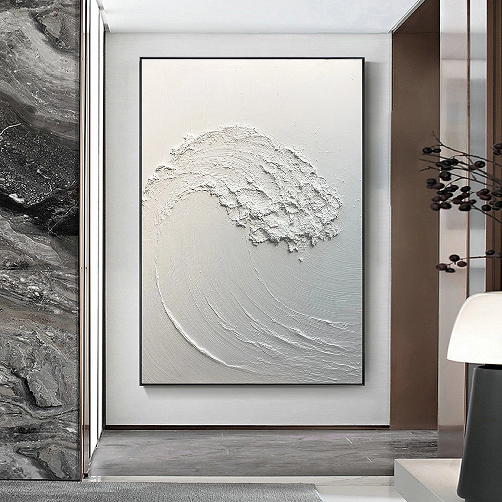 groot met de hand geschilderd abstract wit olieverfschilderij golven schilderen op canvas modern olieverfschilderij kunst aan de muur handgeschilderd schilderij kunst aan de muur schilderij voor 2025 - $108.99 –P1