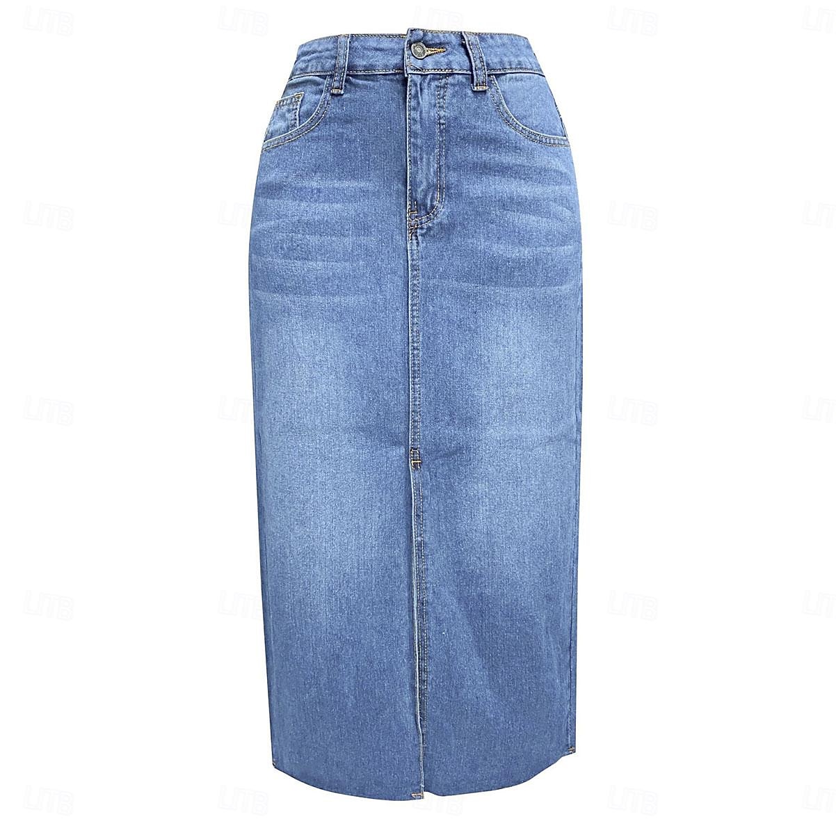 Femme Jupe Trapèze Jupe mi-longue en jean Mode Décontractées Midi Taille haute Jupes Couleur Pleine Poche Pointes fourchues Plein Air du quotidien Bleu Bleu clair Eté Jean de 2025 ? $31.99 –P13