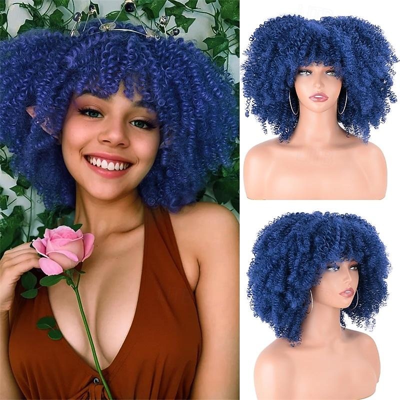 Afro Kinky Curly Wig with Bangs 12 Inches Synthetic Full Wigs Heat Resistant Short Kinky Curly Wigs for Daily Party Halloween Wigs 2025 - $21.99 –P14
