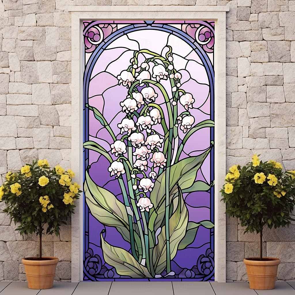 2026年 ステンドグラス蓮のドアカバー壁画装飾ドアタペストリードアカーテン装飾背景ドアバナー玄関ドア用取り外し可能屋内屋外ホームルーム装飾農家の装飾用品  コレクション – $26.99 –P11