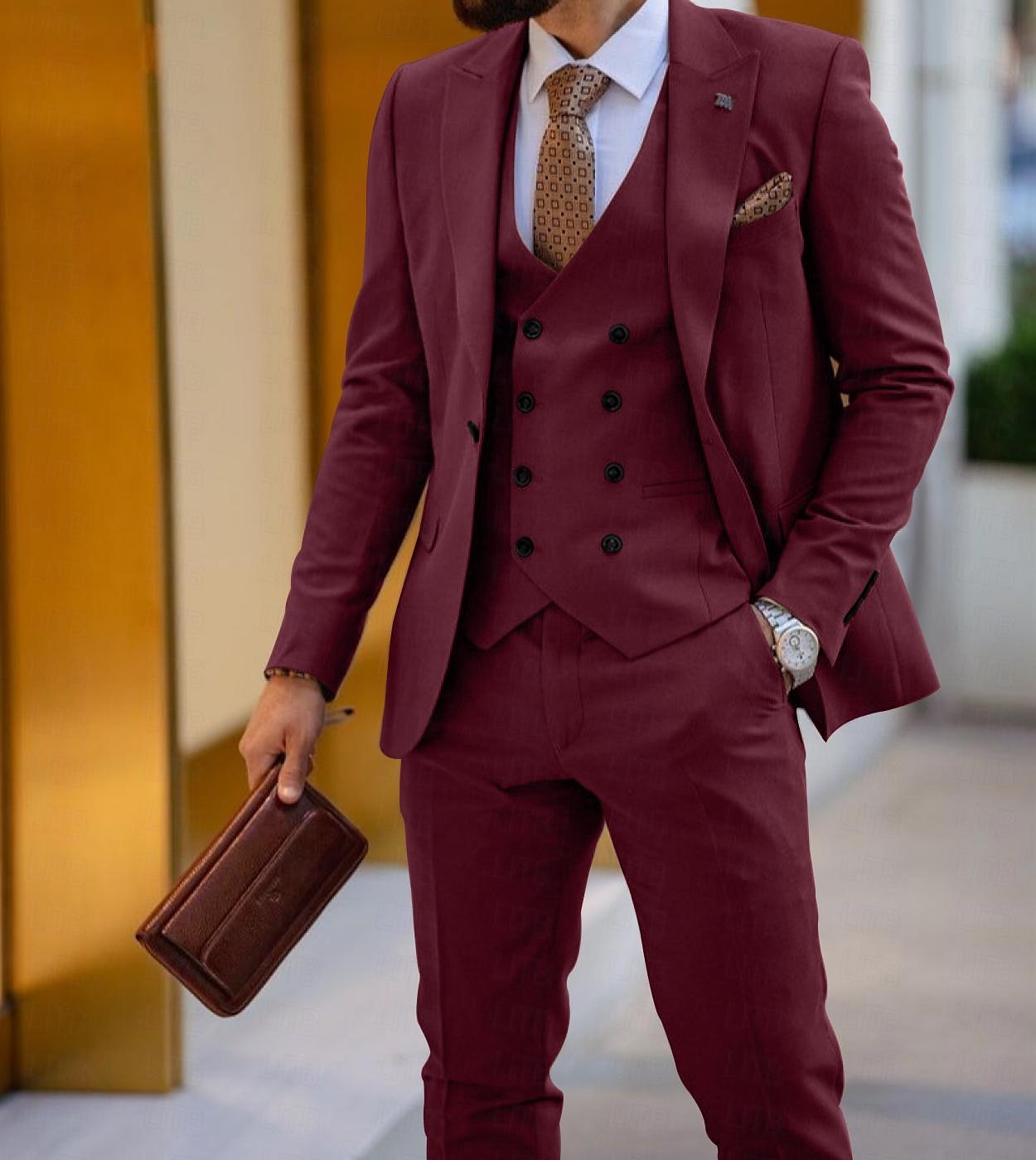 Men's Wedding Suits Black White Solid Colored Tailored Fit 3 Piece Single Breasted One-button 2025 - $140.99 –P9
