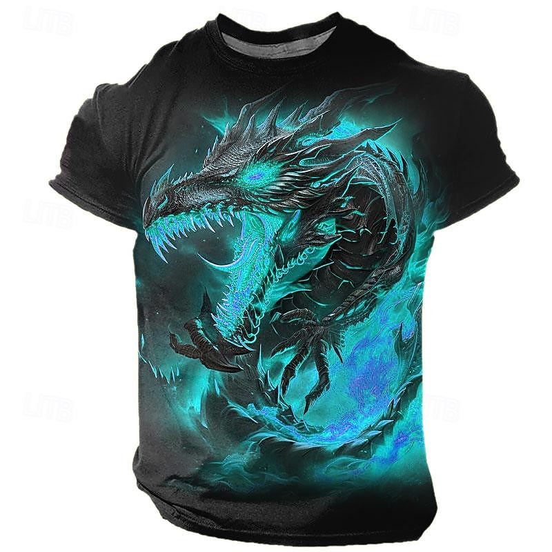 2026年 男性用 グラフィック ドラゴン Tシャツ 半袖 Tシャツ 3Dプリント クルーネック シャツ デザイナー レトリ／ヴィンテージ サブカルチャー スポーツ・アウトドア 祝日 お出かけ ブルー パープル オレンジ 春夏 衣類 S M L XL 2XL 3XL  コレクション – $19.49 –P8