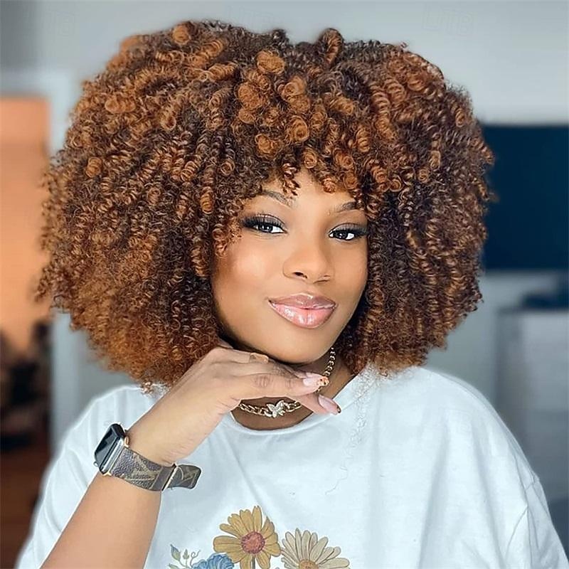 Perucas Afro Cacheadas para Mulheres Negras Peruca Curta Cacheada Sintética sem Cola Ombre Marrom 12 polegadas Perucas de Halloween de 2026 por $21.99 –P1