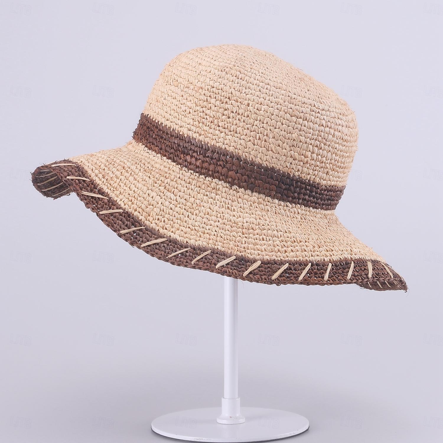 Hüte Strohfaser-Eimerhut Strohhut Sonnenhut Hochzeit Strand elegant einfach mit Spleißkopfbedeckung Kopfbedeckung 2025 - $17.99 –P8