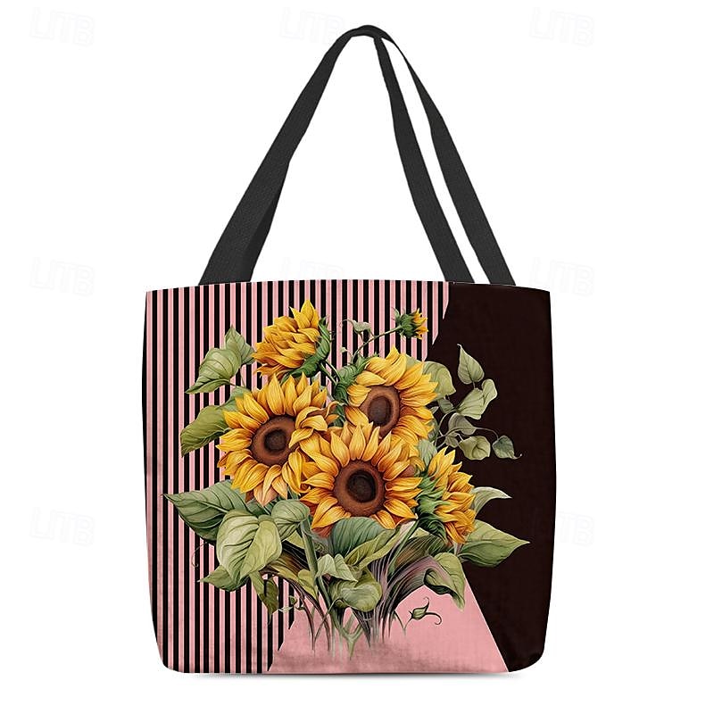 Naisten Nyytti Olkalaukku Kangas kangaskassi Polyesteri Shoppailu Päivittäin Pyhäpäivä Tulosta Suuri tilavuus Taiteltava Kevyt Sunflower-valoefekti Raidoitettu Valkoinen Keltainen Pinkki 2025 - $19.99 –P9