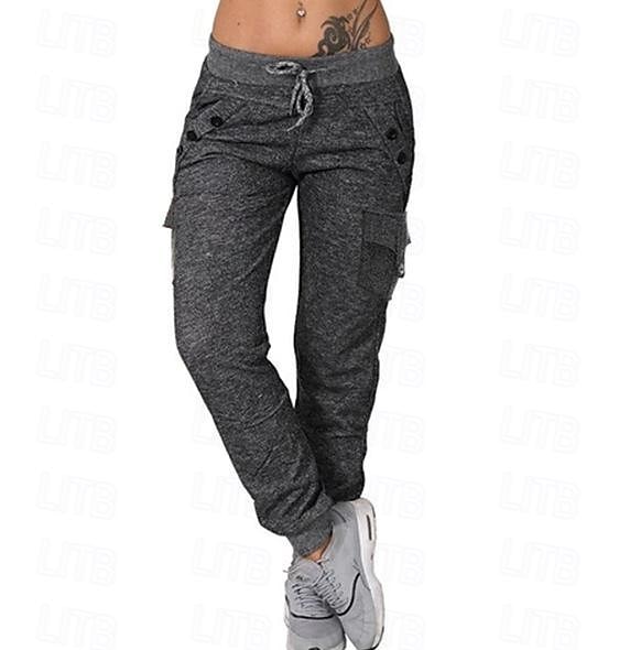 Women's Normal Cargo Pants Sweatpants Joggers Casual / Sporty Athleisure Full Length Mid Waist Plain Multiple Pockets Elastic Drawstring Design Comfort Leisure Sports Weekend Black Pink Blue Light 2025 - $27.99 –P5
