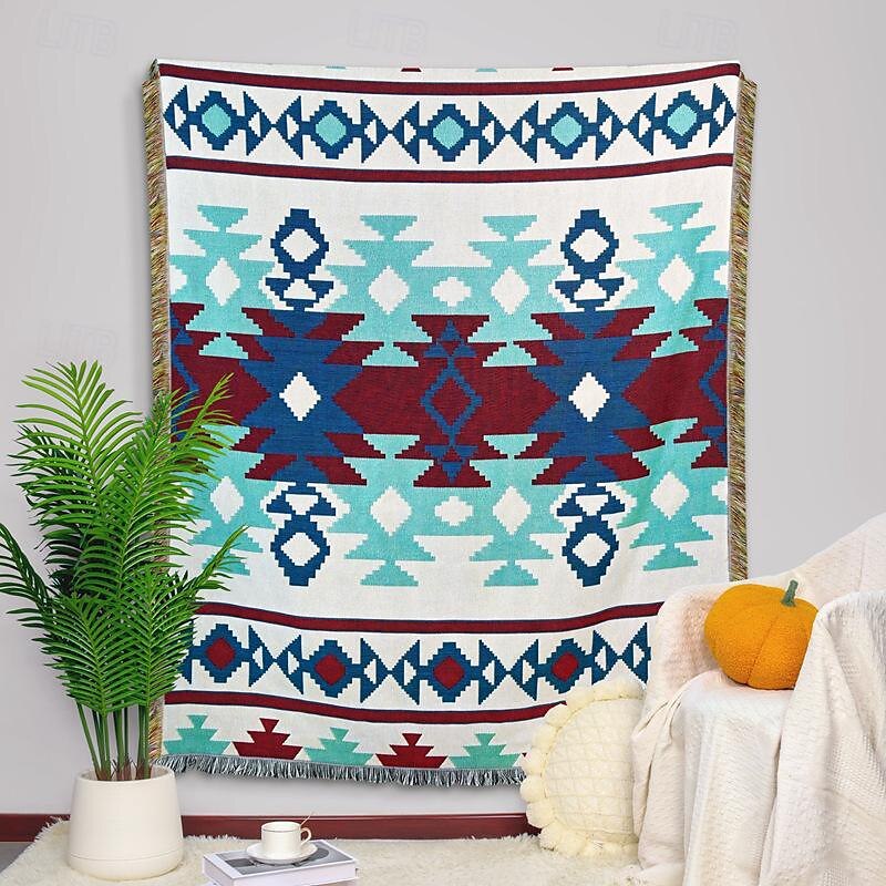 Boho-Mandala-Fadendecke, ländliche Geometrie, Sofa-Hängeteppich, gestrickte Sofadecke aus Baumwolle 2025 - $13.99 –P11