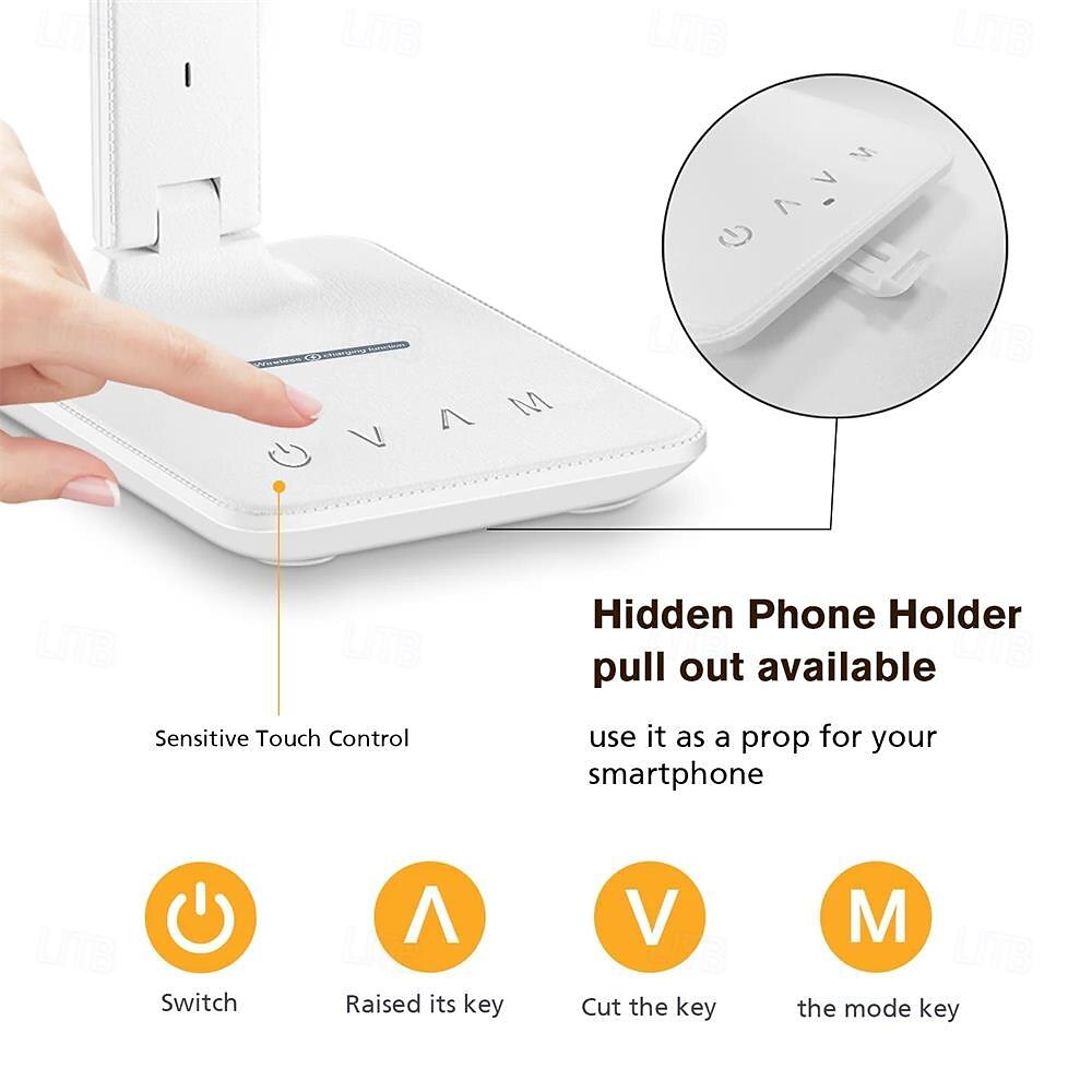 Shustar-LED Desk Lamp 10W QI Wireless Rechargeable with Clock Dimmable Eye Protection for Office and Study Room 2025 - $74.99 –P4