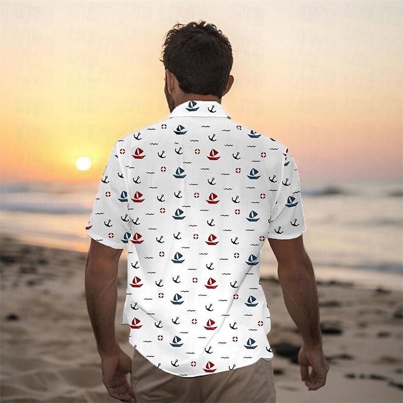 Férfi Csónak Ing Hawaii ing Aloha ing Rövid ujjú Ing Szabadság Divat Hawaii Szabadtéri Vakáció Hawaii Fehér Kék Lóhere S M L 2025 - $24.99 –P2