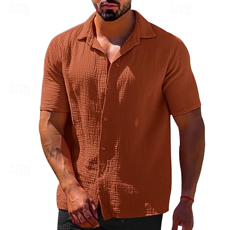 Men's Summer Shirt Casual Shirt Beach Shirt T Shirt Button Up Shirt Tee Black White Blue Brown khaki Short Sleeve Plain Lapel Vacation Hawaiian Button-Down Clothing Apparel Polyester Fashion Casual 2025 - $25.99 –P3