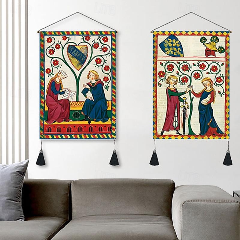 2db-os csomag vintage középkori szőtt faliszőnyeg art dekor takaró függöny otthon hálószoba nappali dekoráció északi pamutvászon bojt 14" x 20" 2025 - $16.99 –P6