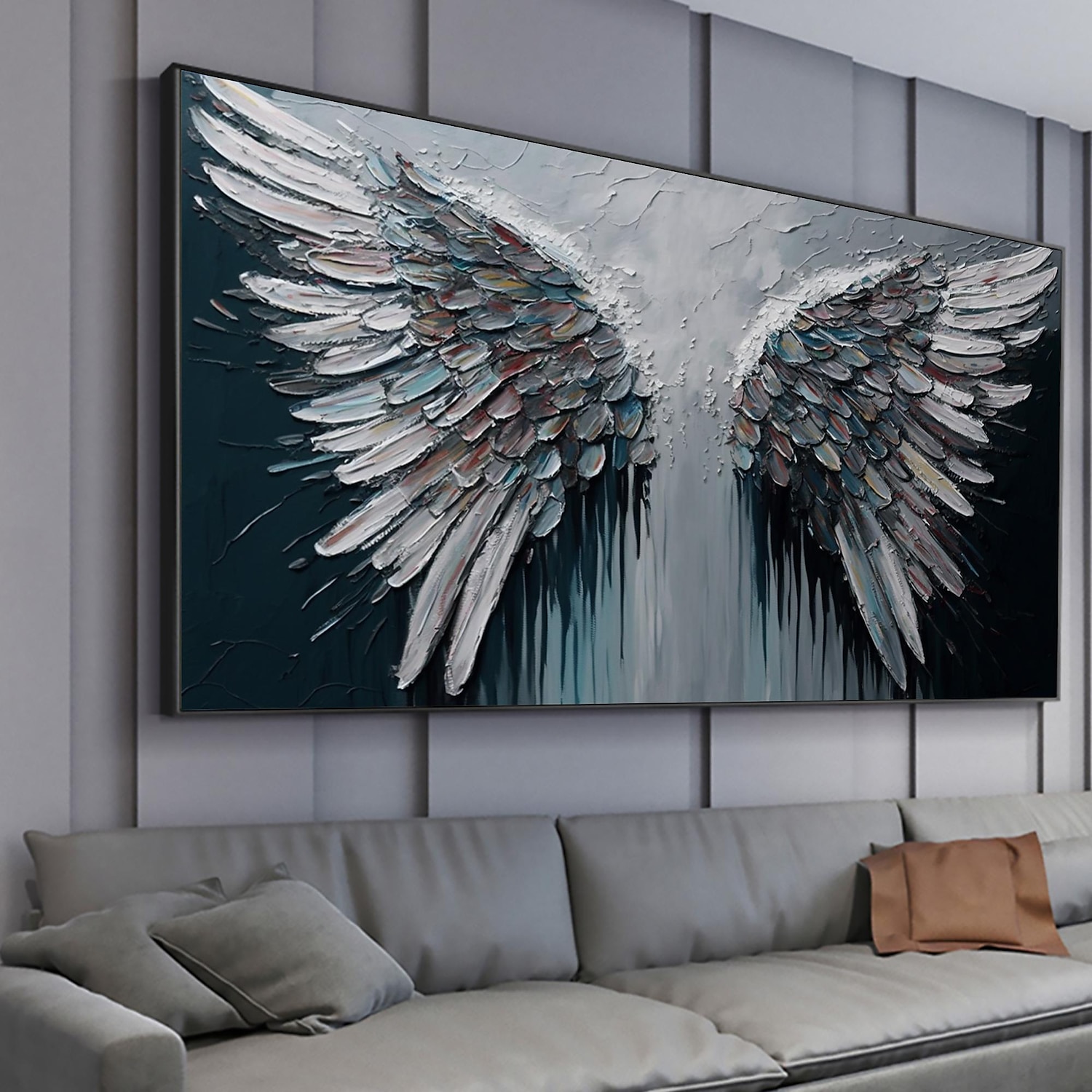 Handmade Original Angel Wing Oil Painting On Canvas Wall Art Decor Abstract Minimalist black Painting for Home Decor With Stretched Frame/Without Inner Frame Painting 2025 - $131.99 –P1