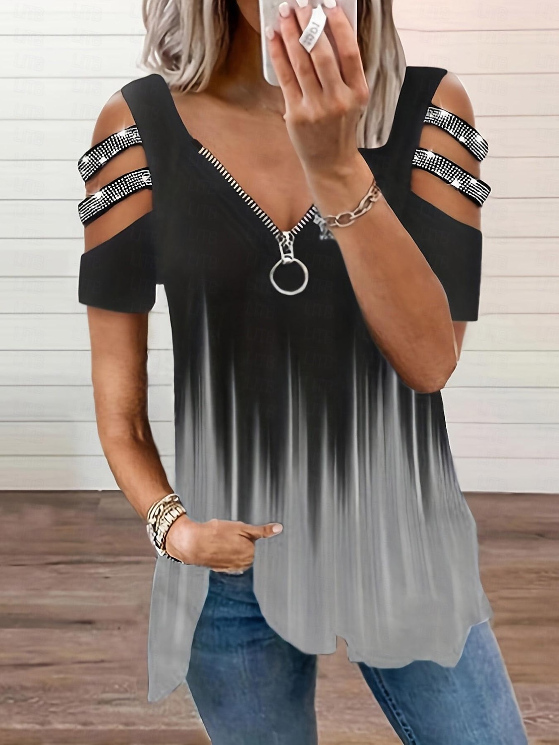 Blusa Mujer Rosa Azul Piscina Naranja Inodoro Estampado Reluciente Calle Cita Diario Escote en Pico Holgado S 2025 - $26.99 –P2