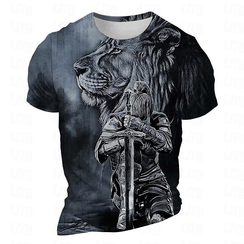 Hombre Graphic León Caballeros templarios Horror gótico Camiseta Manga Corta Camiseta Impresión 3D Cuello Barco Camisa Gótico Subcultura Deporte Festivos Noche Burdeos Azul Piscina Morado Primavera 2025 - $18.99 –P3