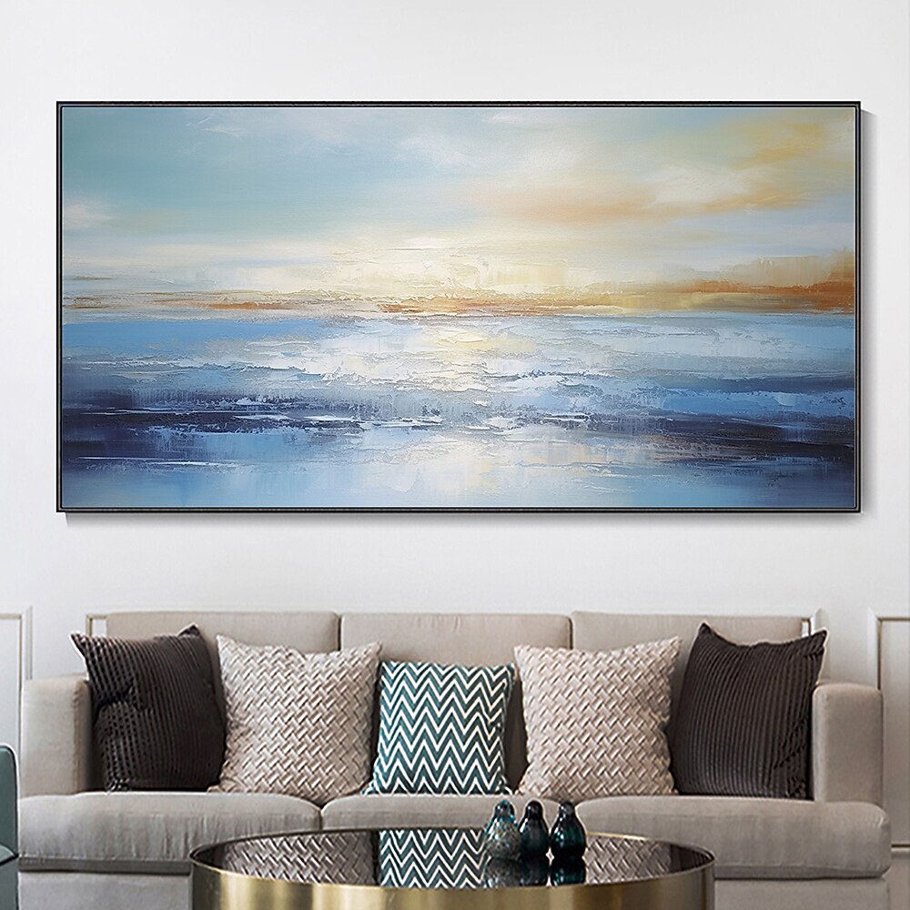 handgemaltes abstraktes Ozean-Ölgemälde, Wandkunst, Strand, Meereslandschaft, Leinwand, strukturiertes Gemälde, handgemaltes Gemälde mit blauen Himmel und Wolken, Heimdekoration auf Leinwand 2025 - $69.99 –P5
