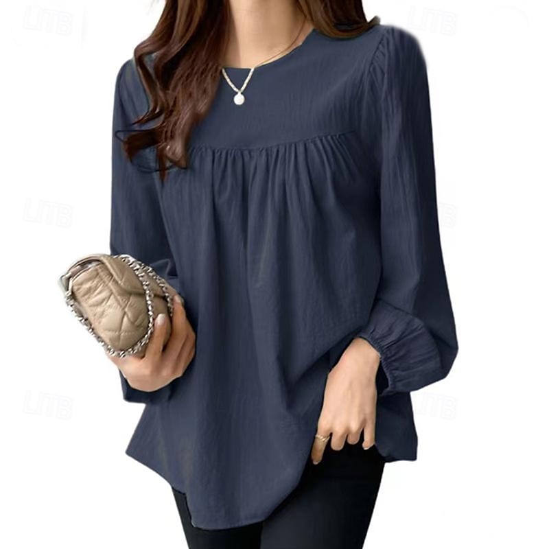 Leinenhemd Langes Baumwolltop Weißes Baumwolltop Weiße Baumwollbluse Damen Weiß Rosa Armeegrün Einfarbig Puffärmel Straße Täglich Mode Rundhals Baumwoll-Leinen Normale Passform S 2025 - $24.99 –P3