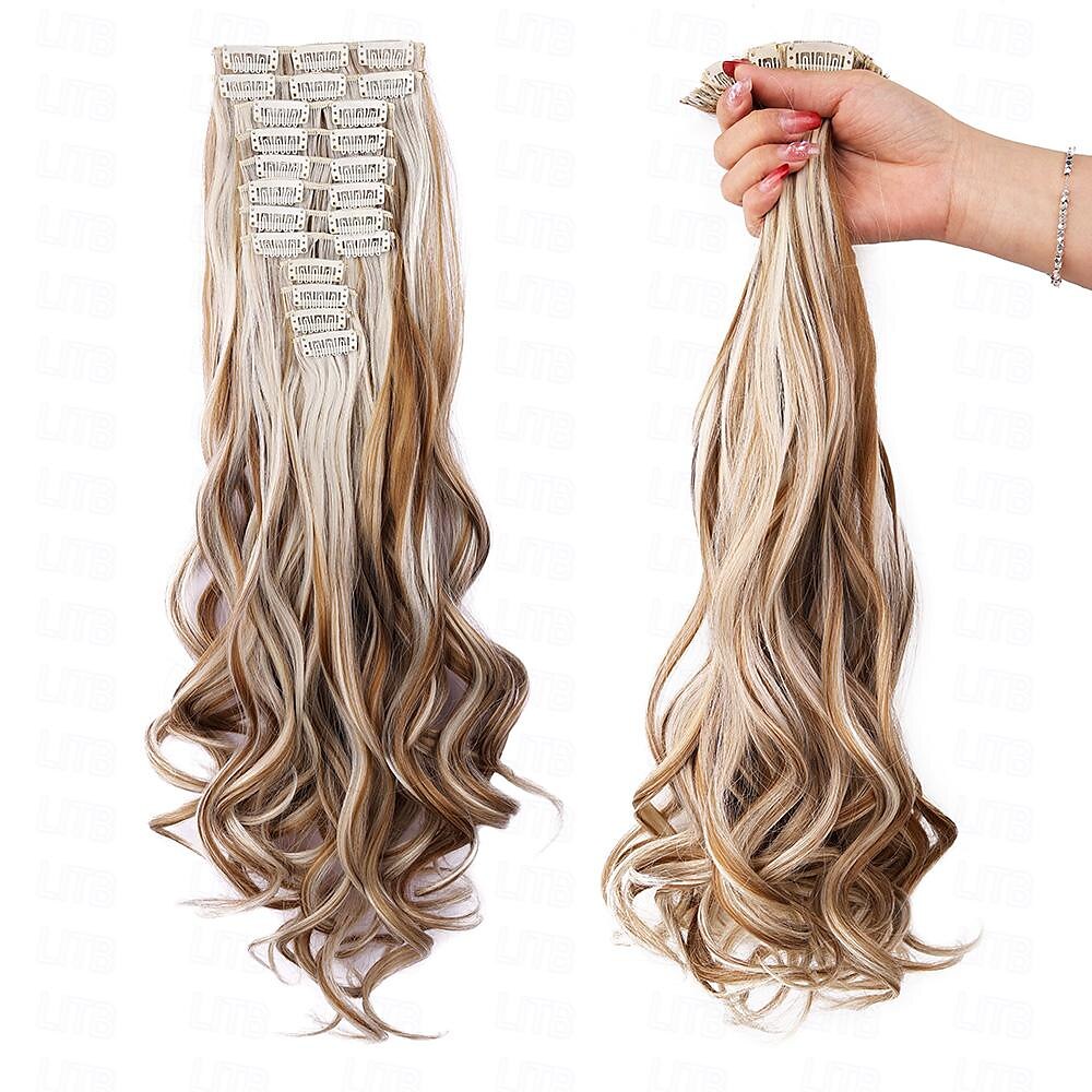 12 pçs / set extensões de cabelo ondulado longo clipe sintético em extensões de cabelo ombre loiro mel castanho escuro apliques grossos de 2025 por $20.99 –P5