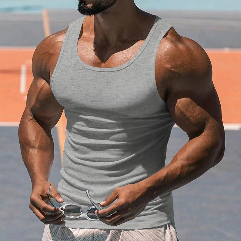 Homens Camiseta Malha Íntima Top de colete Camiseta Interior Sem Manga Decote Redondo Primavera Verão Tecido Moda Designer Básico Sexy Férias Rua Para Noite Preto Branco Vermelho Top Tee para Homens de 2025 por $16.49 –P9