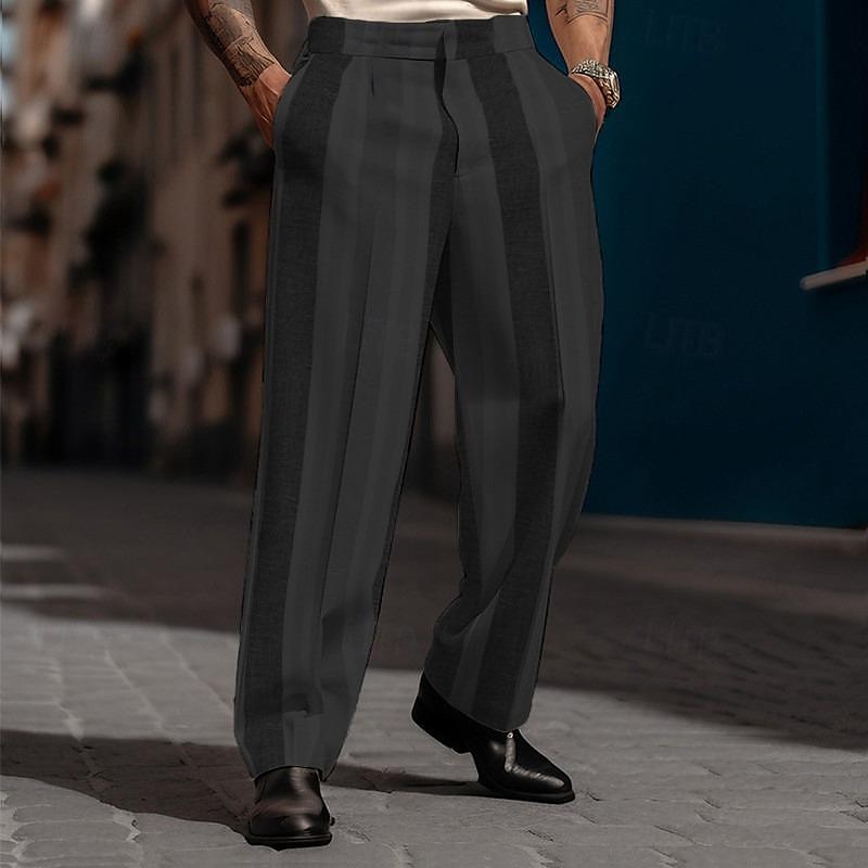 Men's Dress Pants Trousers Casual Pants Suit Pants Button Front Pocket Straight Leg Stripe Comfort Business Daily Holiday Fashion Chic & Modern Black Blue 2024 - $25.99 –P3