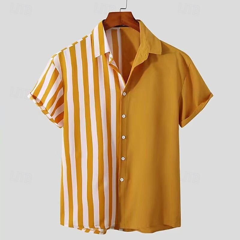 Per uomo Camicia Estiva Camicia casual Camicia da Spiaggia Camicia con Bottoni Camicie a righe Nero Giallo Blu Manica Corta Blocco di colori A righe Bavero Vacanza Camicia hawaiana Patchwork del 2025 a $19.49 –P3